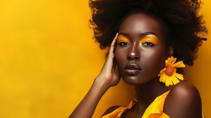 A black woman poses in vibrant attire for a fashion portrait, exuding style and confidence in a stylish photo session, Ai Generated