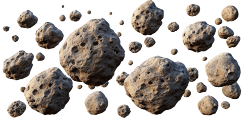 Flying Rock Asteroids Swarm of Boulders Stone Meteorite Isolated Transparent Background