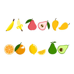 Fruits Flat Design Icon Set