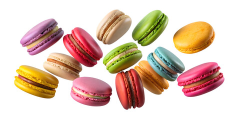 Colorful Macarons Floating on Clean Transparent Background