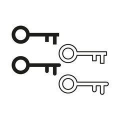 Set of keys Vector icons. Security access symbols in different sizes. Black and white key illustrations. Safety and privacy collection.