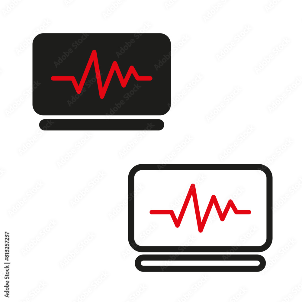 Poster minimalist computer monitor with heartbeat pulse icon