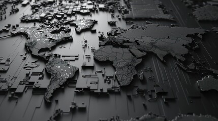 world map in grayscale, modern, futuristic, minimalistic design