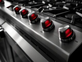 gas range knobs in black, red and white 