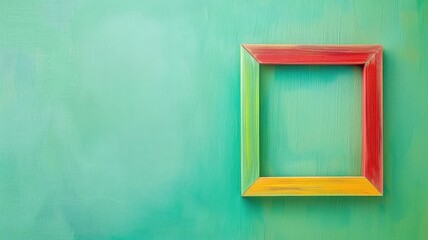 Colorful wooden picture frame on green textured background