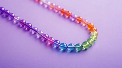 Obraz premium Colorful beaded necklace arranged in curve on purple background