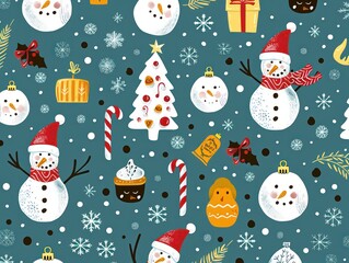 christmas snowflakes, trees, snowmen