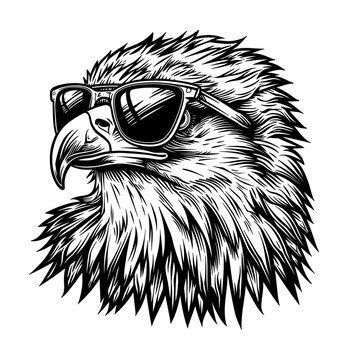 recommend clip art: eagle sunglasses engraving black and white outline