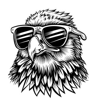 recommend clip art: eagle sunglasses engraving black and white outline