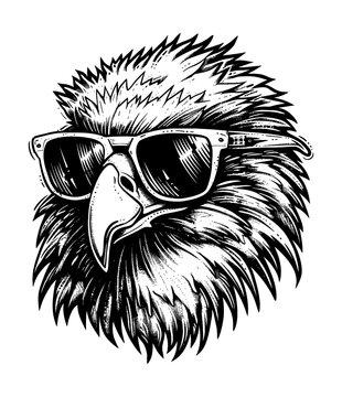recommend clip art: eagle sunglasses engraving black and white outline