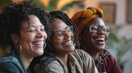 Portrait of smiling three women in community center