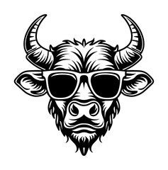 Obraz premium bull sunglasses engraving black and white outline