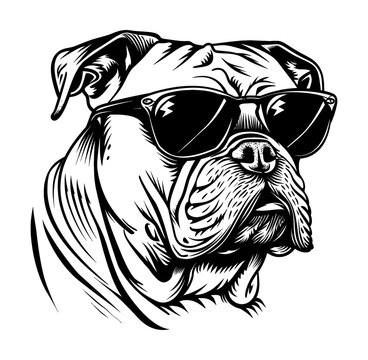 recommend clip art: bulldog sunglasses engraving black and white outline
