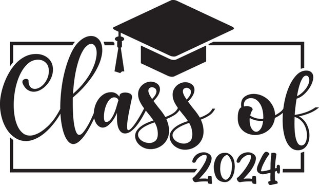 Graduation class of 2024 typography clip art design on plain white transparent isolated background for card, shirt, hoodie, sweatshirt, apparel, tag, mug, icon, poster or badge