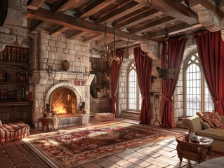 medieval castle living room, 3d model
