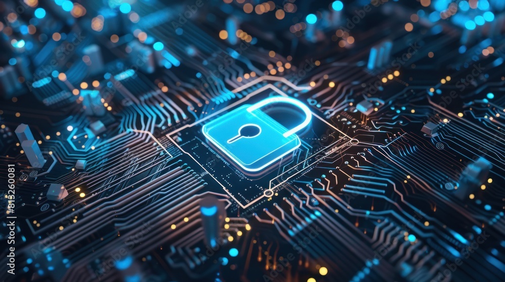 Poster digital padlock icon of cyber security and data protection technology,.and business data privacy con