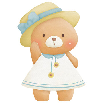recommend clip art: Teddy bear holding sunflower and balloons watercolor clip art so cute