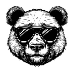panda sunglasses engraving black and white outline