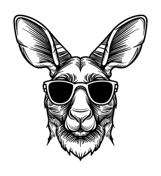 kangaroo sunglasses engraving black and white outline