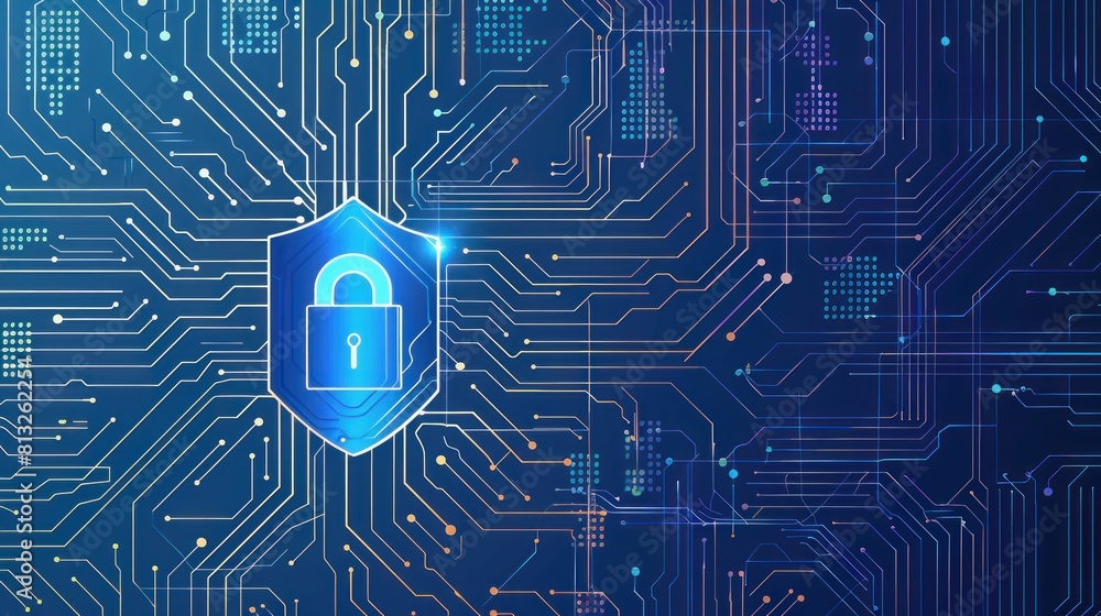 Poster digital padlock icon of cyber security and data protection technology,.and business data privacy con