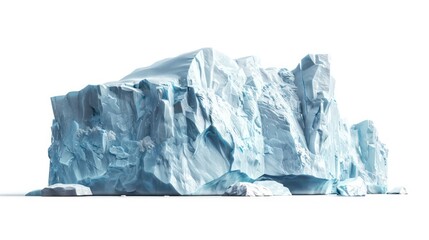 massive ice wall floating in the ocean on white background