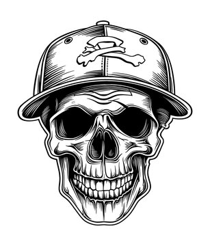 recommend clip art: skull hat cap engraving black and white outline