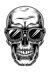 skull sunglasses engraving black and white outline