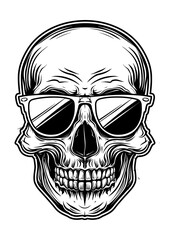 skull sunglasses engraving black and white outline