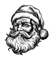 retro santa portrait engraving black and white outline