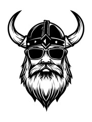 viking sunglasses engraving black and white outline