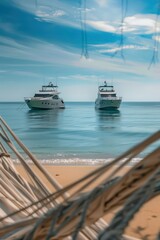 luxury yachts in the sea, tropical beach