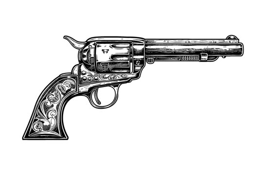 recommend clip art: retro revolver gun engraving black and white outline