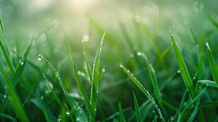 Obraz premium grass dew rain macro fresh green eco