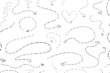Seamless pattern of dotted arrows in doodle style. Hand-drawn vector illustration EPS10. Great for banners, web, posters, cards, stickers and professional designs.