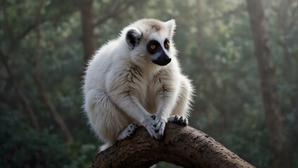 A backdrop of pure white, a lone lemur perches, its striped tail and bright eyes a captivating contrast against the pristine canvas, embodying curiosity in the void ai_generated