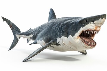 white shark open mouth showing teeth, white background