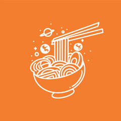 Hand drawn style of ramen noodle in a bowl