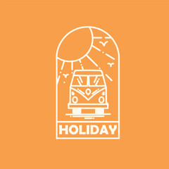 Van camping hiking climbing mountain nature illustration