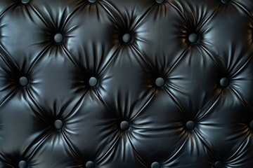 Fototapeta premium Detail of a black leather sofa with tufting