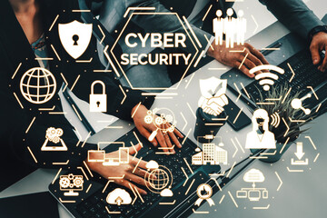 Cyber Security and Digital Data Protection Concept. Icon graphic interface showing secure firewall...