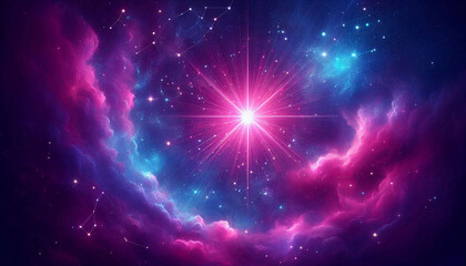 Bright super nova star in deep space pink and blue hues