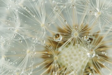 Close-up of a dandelion with water droplets, dark background