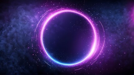 Fototapeta premium pink circle light frame on black background. Pink light effects on round placeholder for your text on dark background. A blue glowing circle. For futuristic or technology-themed designs 