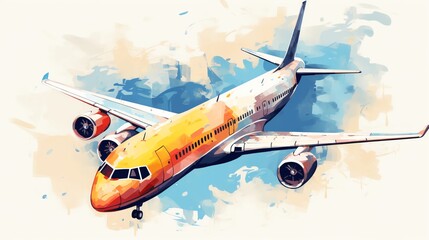 Naklejka premium Airplane journey theme water color Complementary Color Scheme