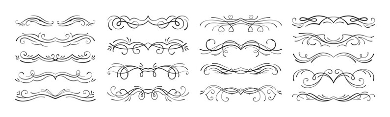 Classic line separators calligraph dividers set. Decorative book embellishment vintage ornaments decoration. Text border outline elegant decoration design collection. Luxury dividers isolated vector