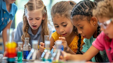 Active learning. students engaged in classroom activities and collaborative experiments