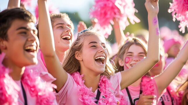 School spirit and sports. students cheering at pep rallies and participating in team competitions