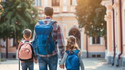 Practical tips and advice for a smooth transition back to school for students and families. Father with daughter and son