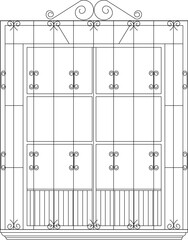 vector illustration sketch design image of modern iron ornamental fence gate
