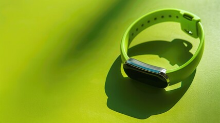 Fitness tracker on green background with distinct shadow